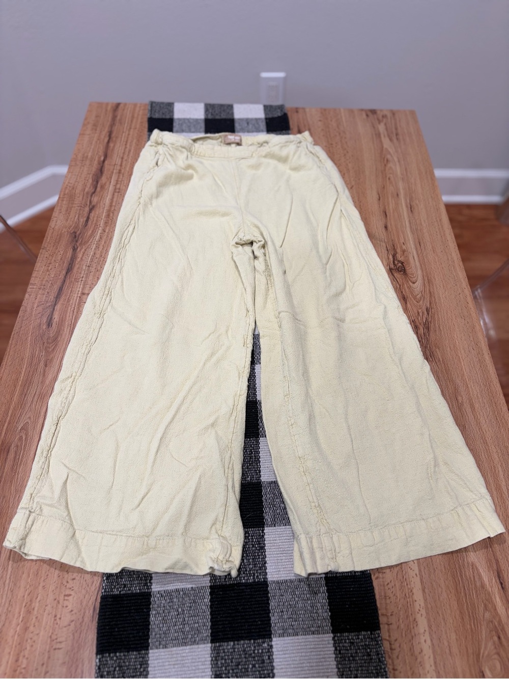 Free People Pale Yellow Wide-Leg Cotton Pants